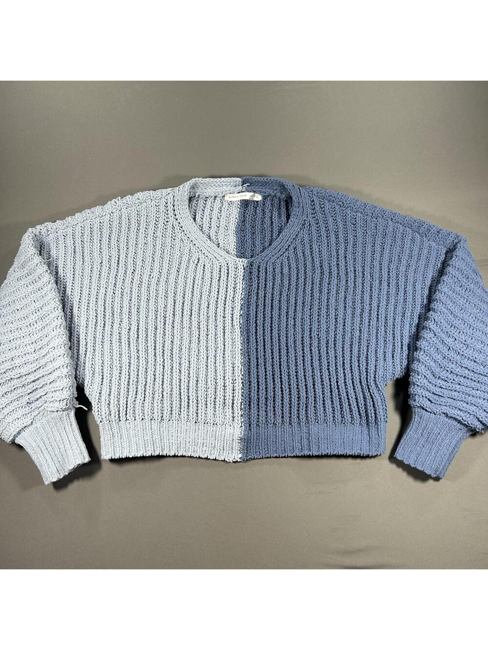 Altar'd State Blue Cropped Chunky Cable Knit Cotton Sweater Small